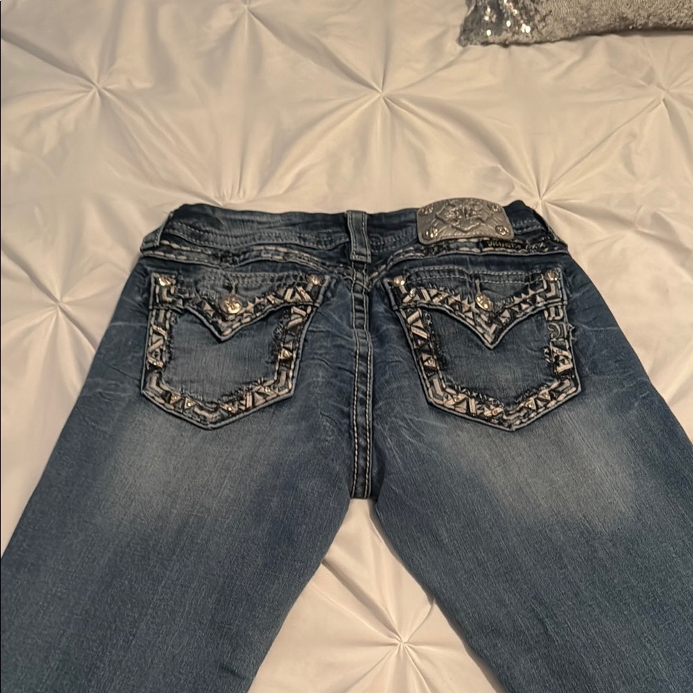 Miss Me Blue Boot Cut Jeans with Embellished Pockets